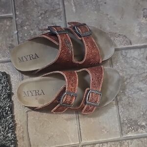 Myra Brown Sandals with Buckle Straps
